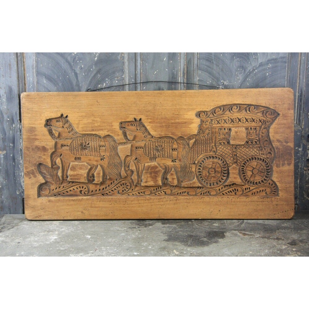 RARE Antique Folk Art Carved Wood Speculoos Speculaas Cookie Mold, Dutch